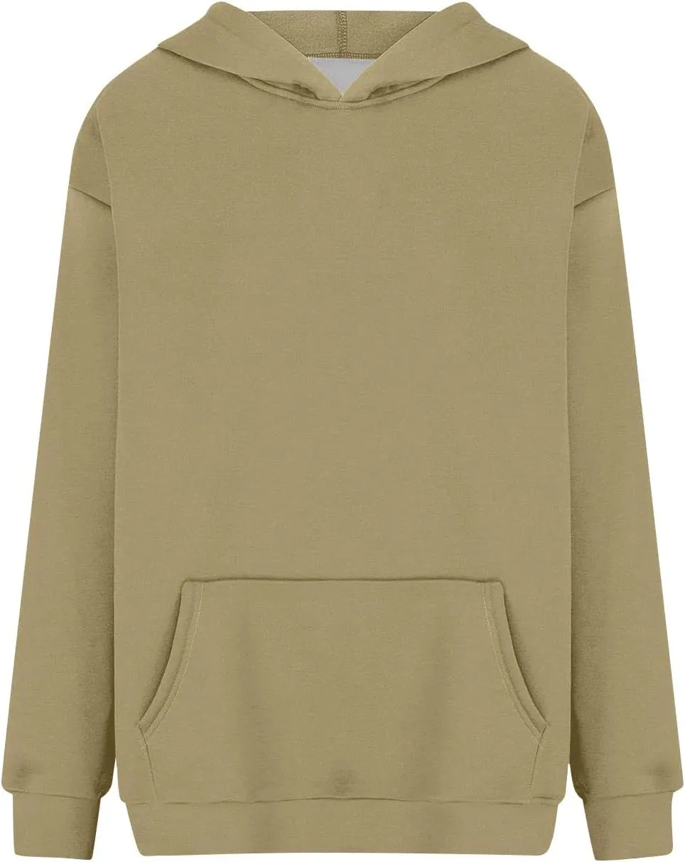 KUIOLYPOER Hoodies for Womens Sweatshirt Fall Fashion 2024 Long Sleeve Solid Color Top Sweatshirts with Pocket
