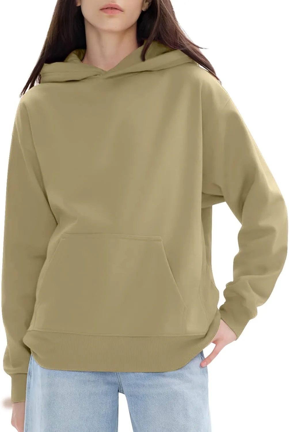 KUIOLYPOER Hoodies for Womens Sweatshirt Fall Fashion 2024 Long Sleeve Solid Color Top Sweatshirts with Pocket