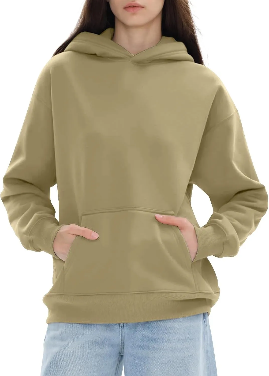 KUIOLYPOER Hoodies for Womens Sweatshirt Fall Fashion 2024 Long Sleeve Solid Color Top Sweatshirts with Pocket