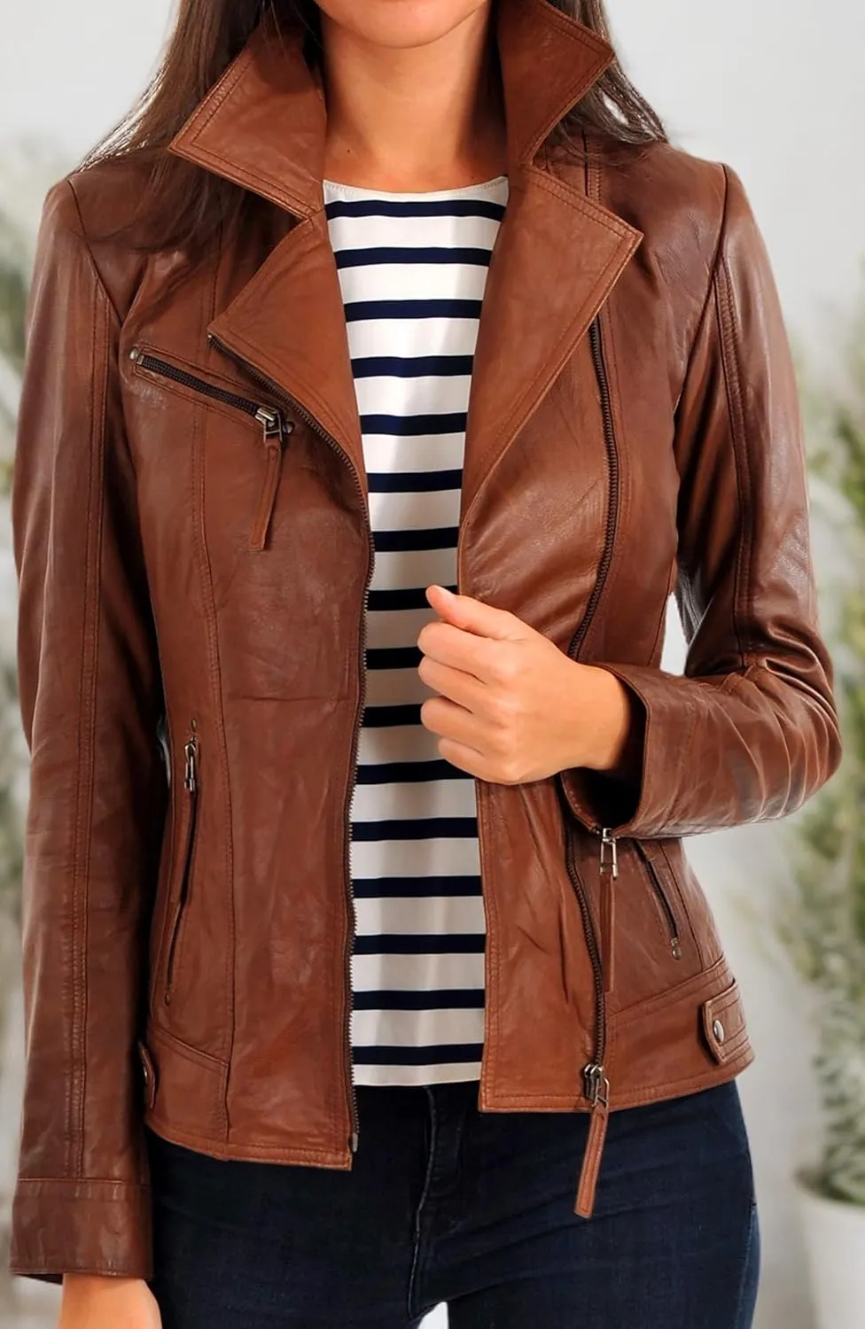 KYZER KRAFT Womens Leather Jacket Bomber Motorcycle Biker Real Lambskin Leather Jacket for Womens