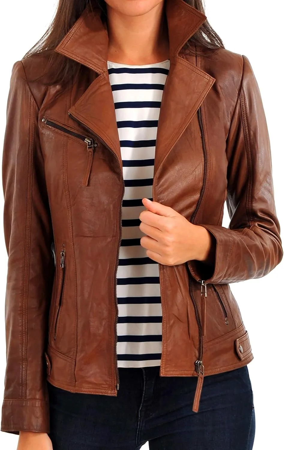 KYZER KRAFT Womens Leather Jacket Bomber Motorcycle Biker Real Lambskin Leather Jacket for Womens