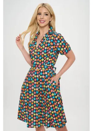 LA Soul Nova Retro Flowers A-Line Dress Black