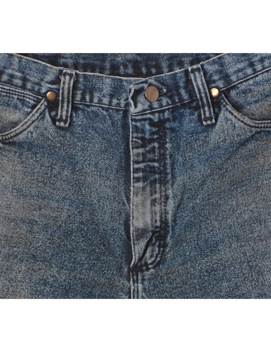 Label Rolled Hem Acid Wash Denim Shorts