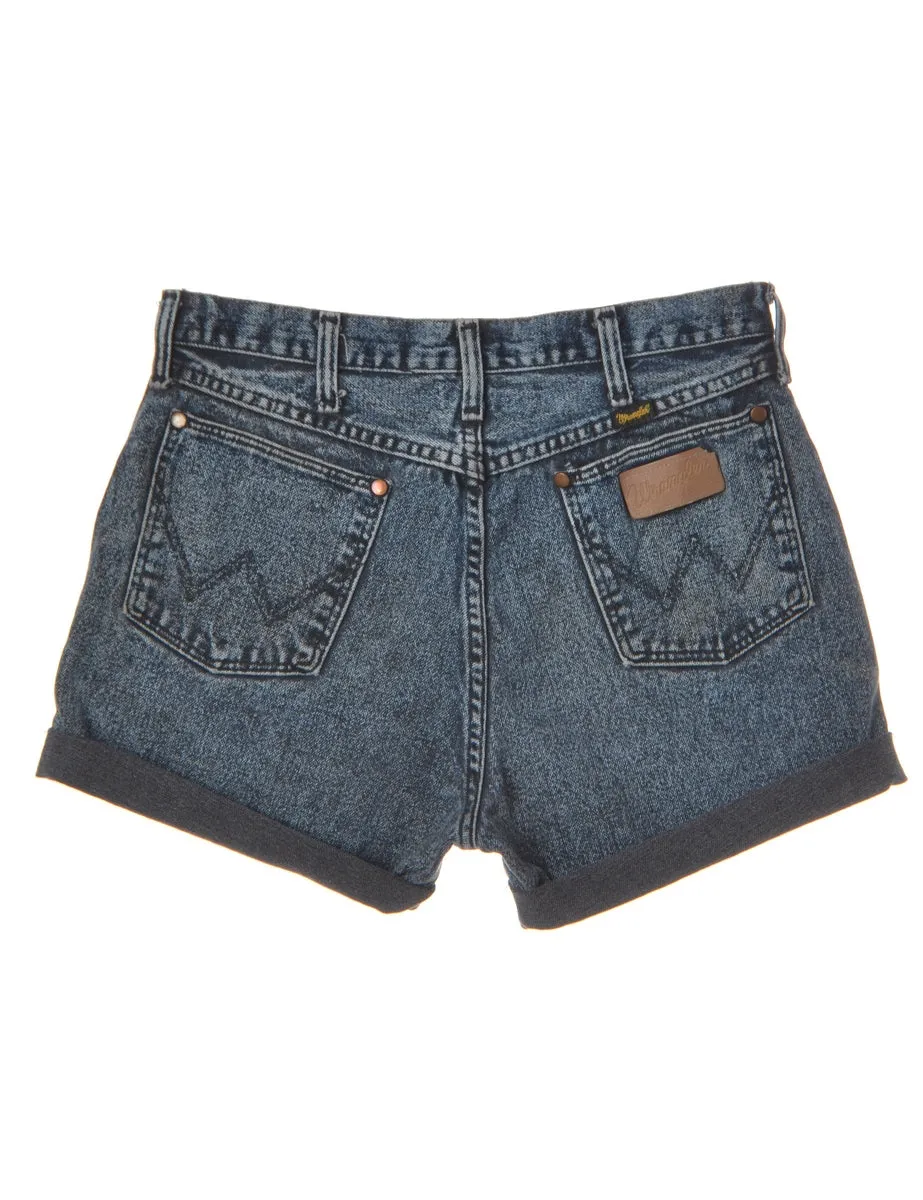 Label Rolled Hem Acid Wash Denim Shorts