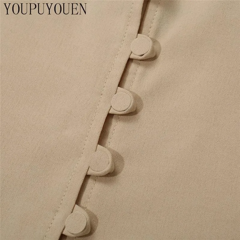 Ladies Elegant Blouse Lantern Long Sleeve Tops Summer V Neck Crop Top Fashion Shirts Women Button Down Blouses New Clothing