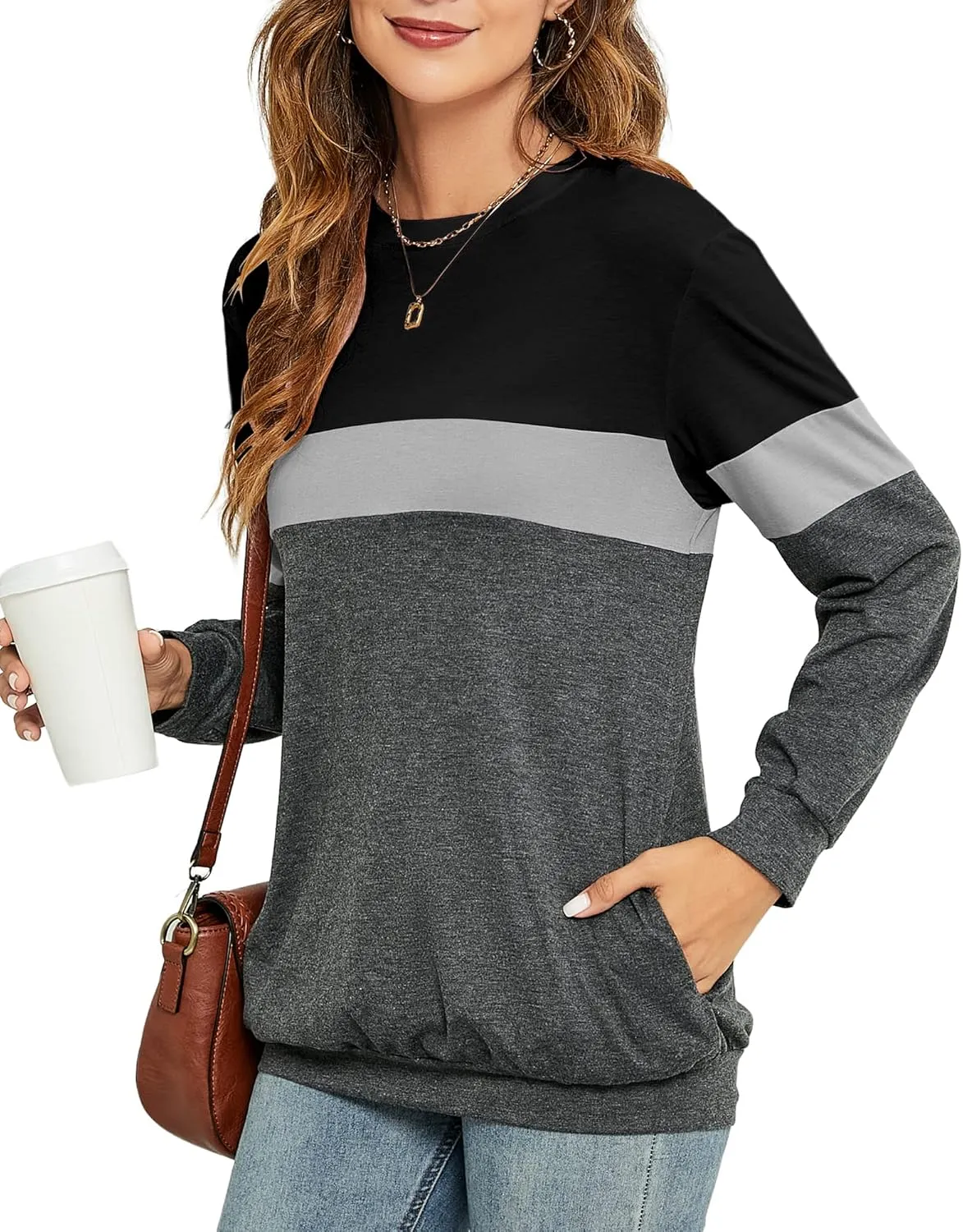 LaLaLa Women's Casual Loose Fit Tunic Tops Long Sleeve Comfy Sweatshirts Pullover T-Shirts Blouses