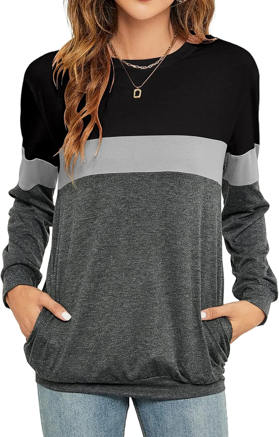 LaLaLa Women's Casual Loose Fit Tunic Tops Long Sleeve Comfy Sweatshirts Pullover T-Shirts Blouses