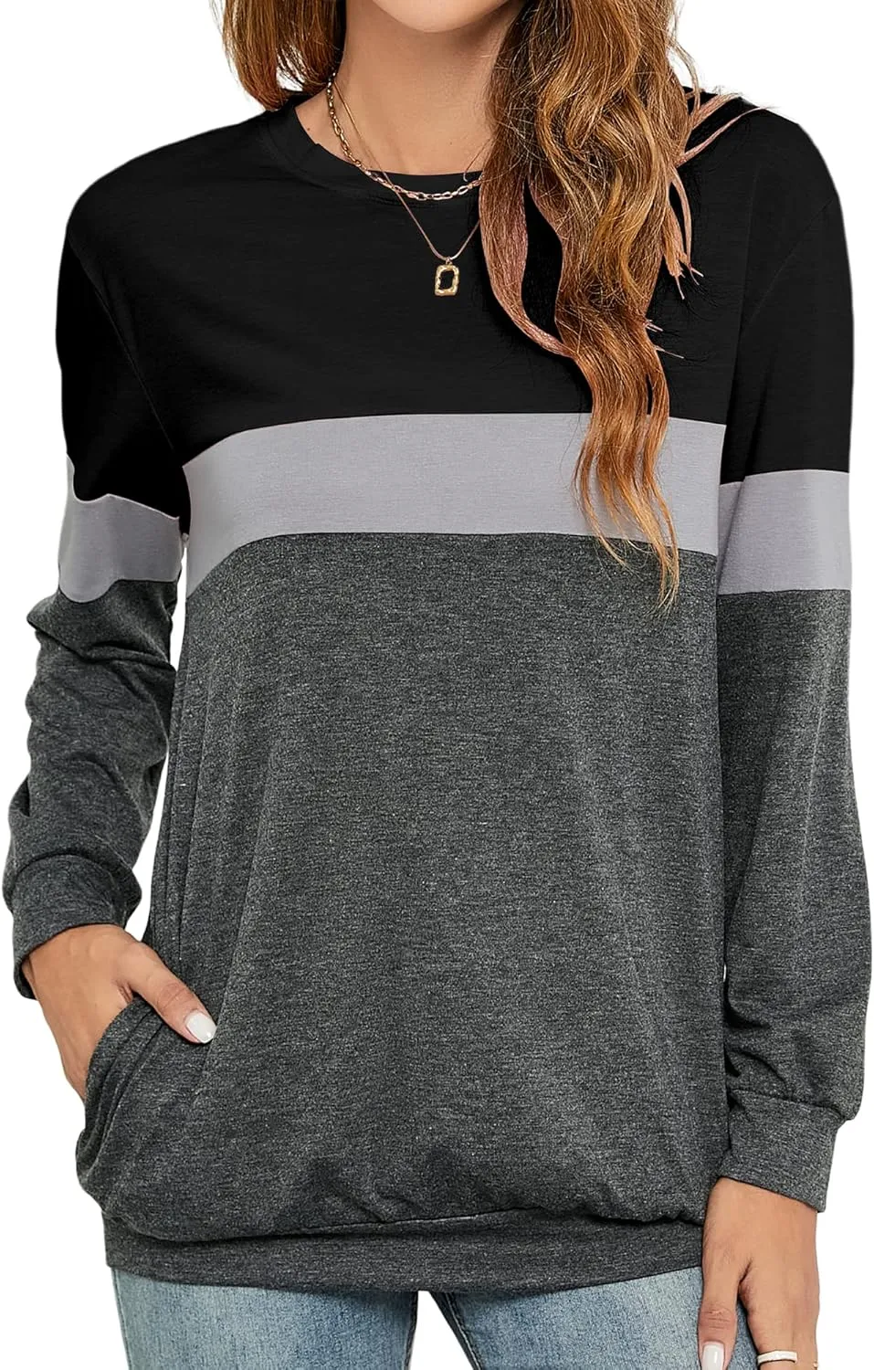 LaLaLa Women's Casual Loose Fit Tunic Tops Long Sleeve Comfy Sweatshirts Pullover T-Shirts Blouses
