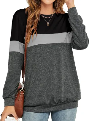 LaLaLa Women's Casual Loose Fit Tunic Tops Long Sleeve Comfy Sweatshirts Pullover T-Shirts Blouses