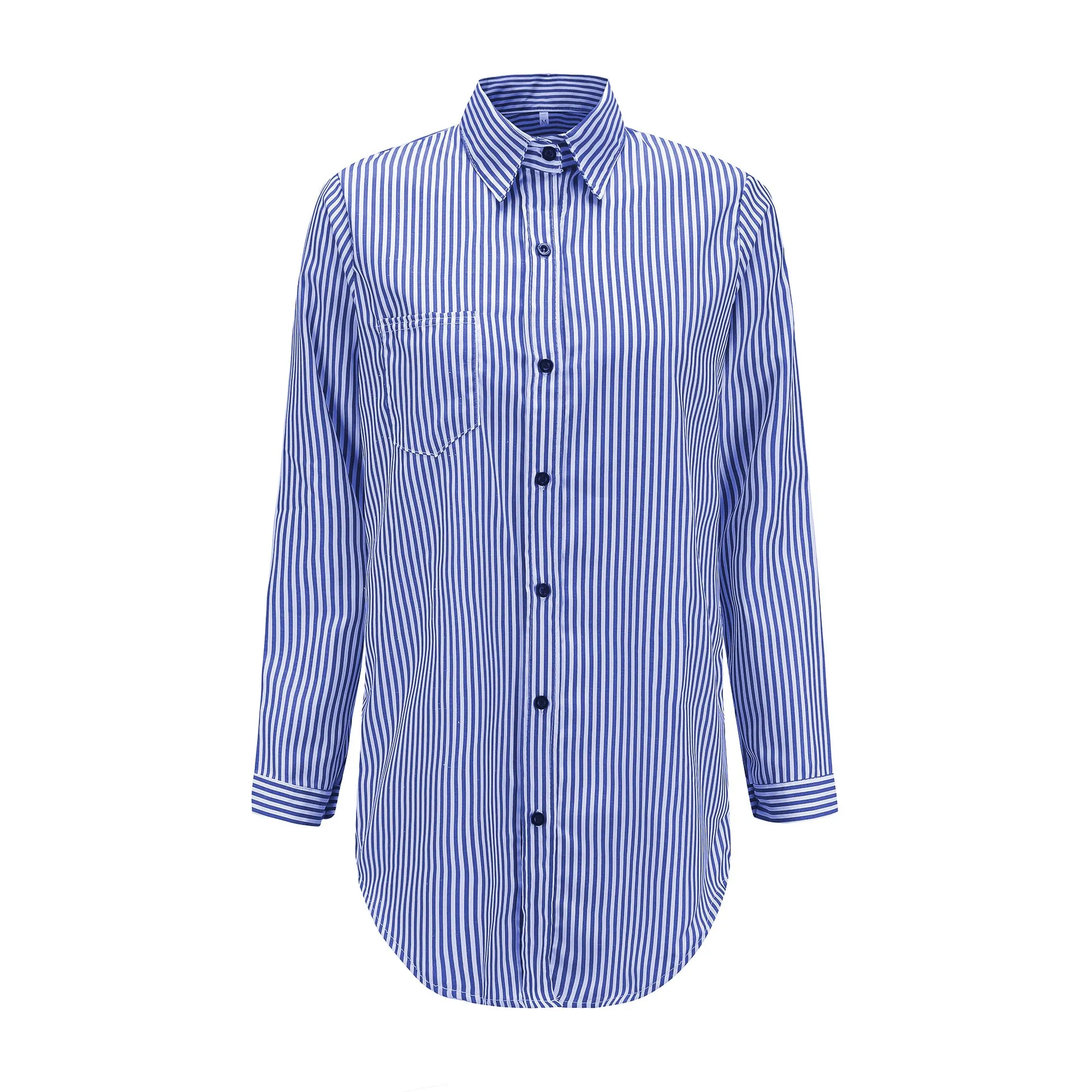 Lapel High Neck Stripe Loose Shirt