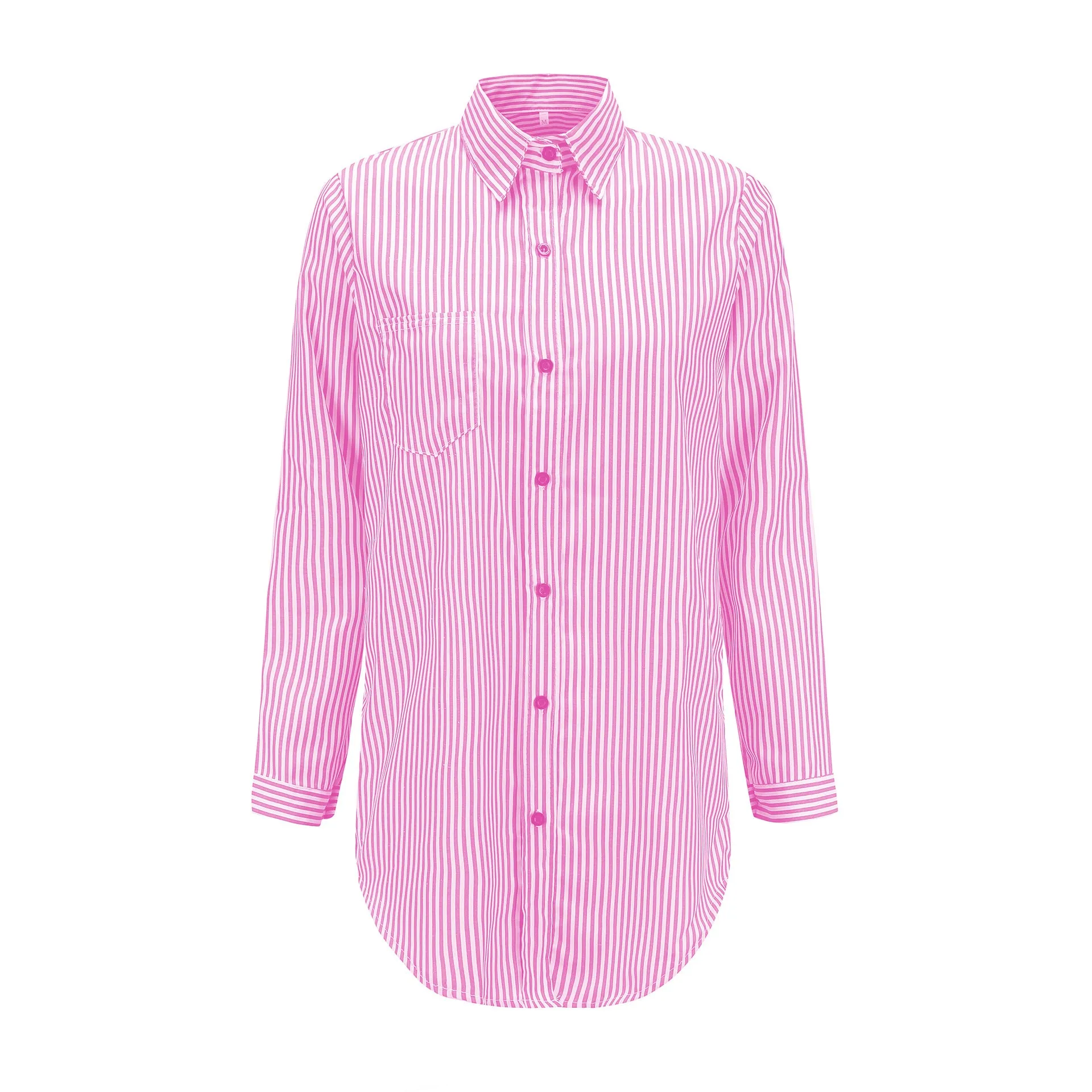 Lapel High Neck Stripe Loose Shirt