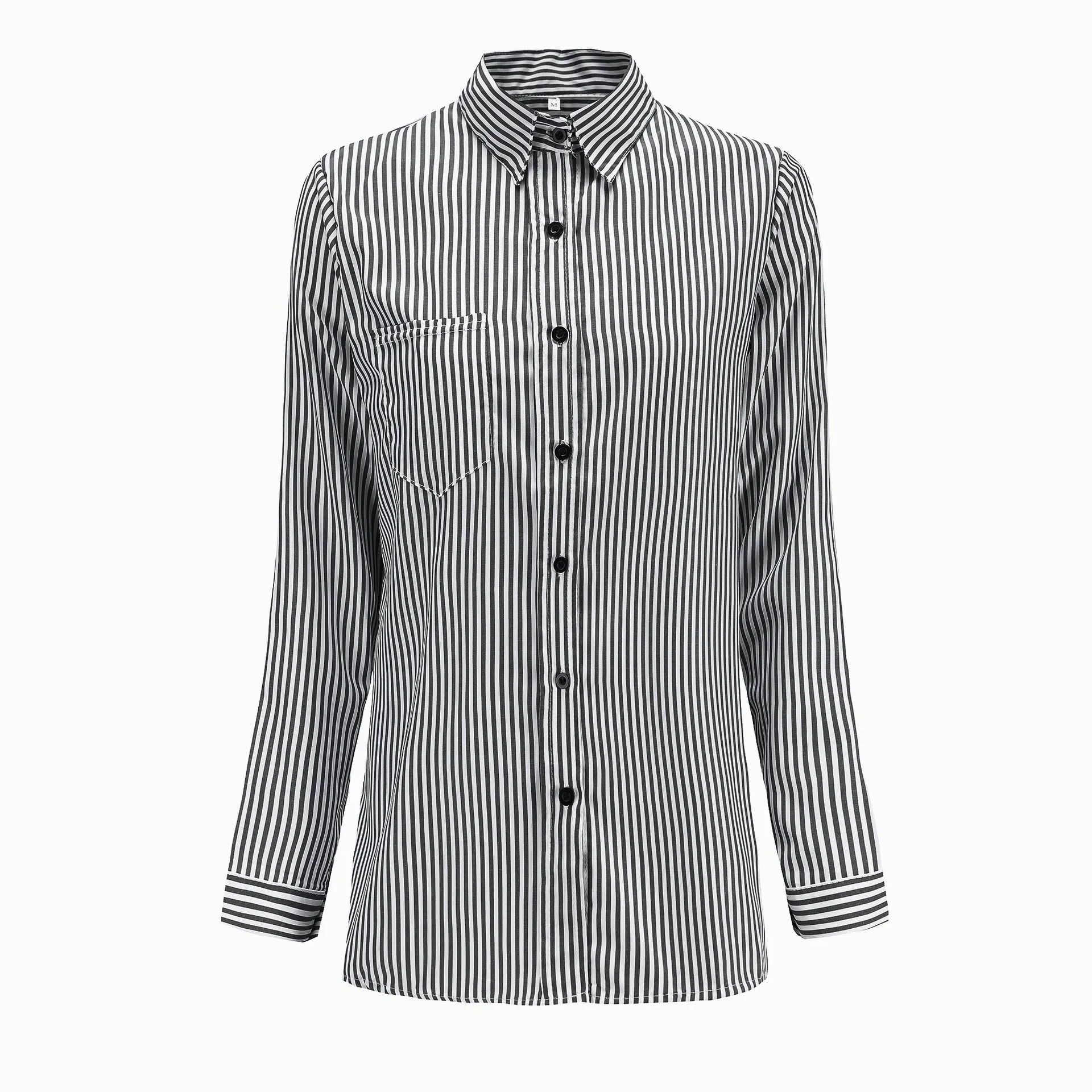 Lapel High Neck Stripe Loose Shirt