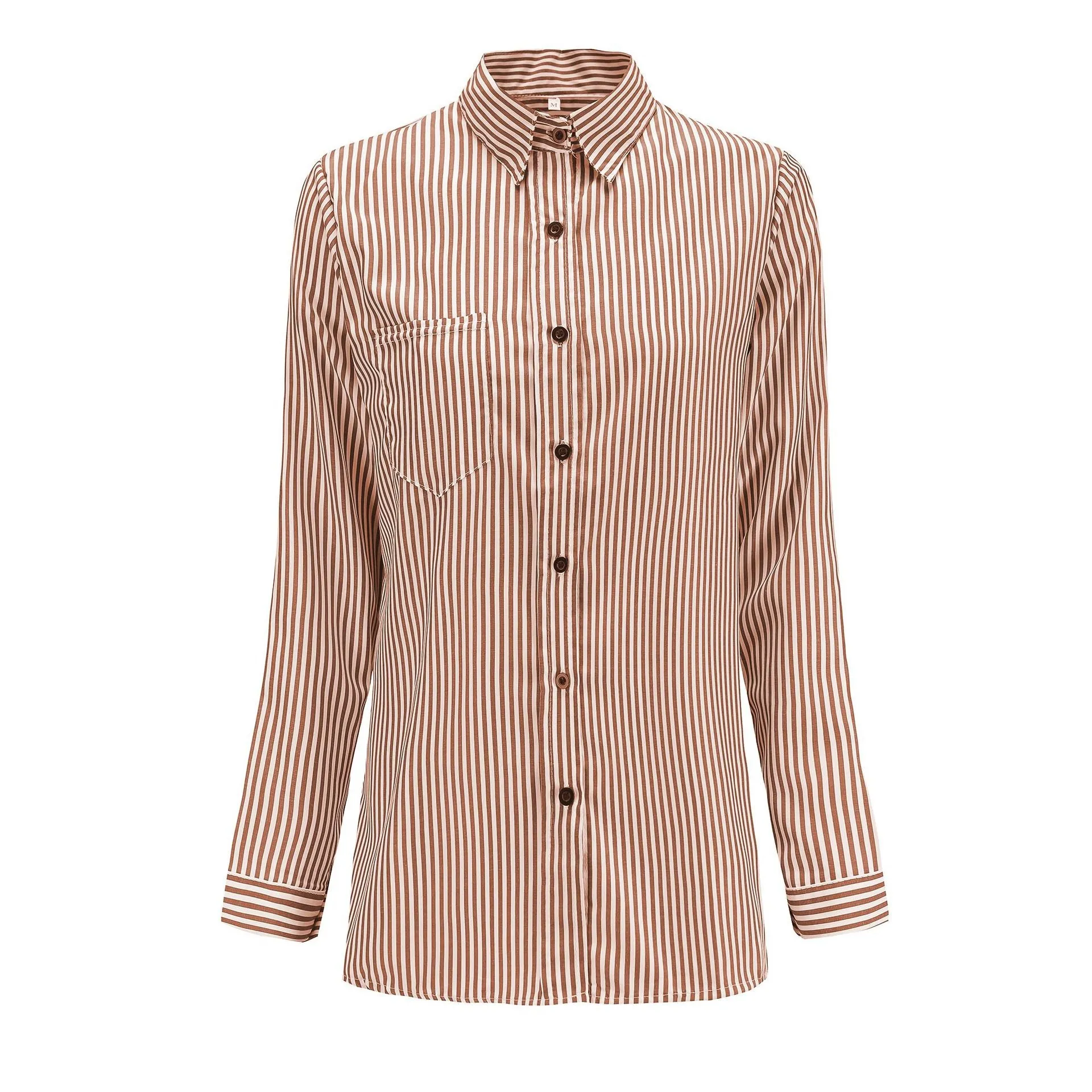 Lapel High Neck Stripe Loose Shirt