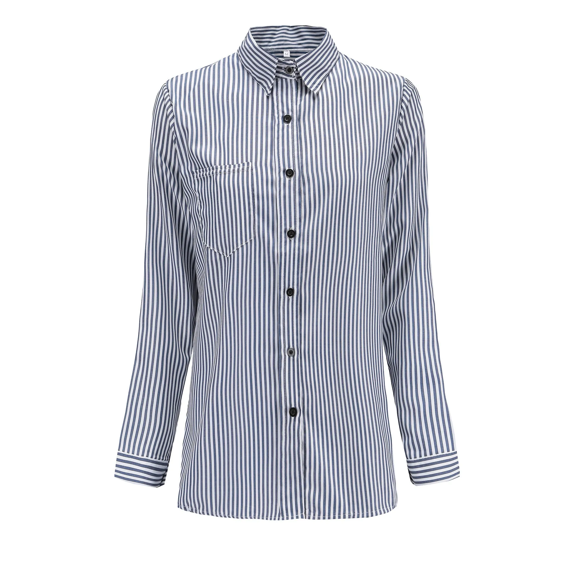 Lapel High Neck Stripe Loose Shirt