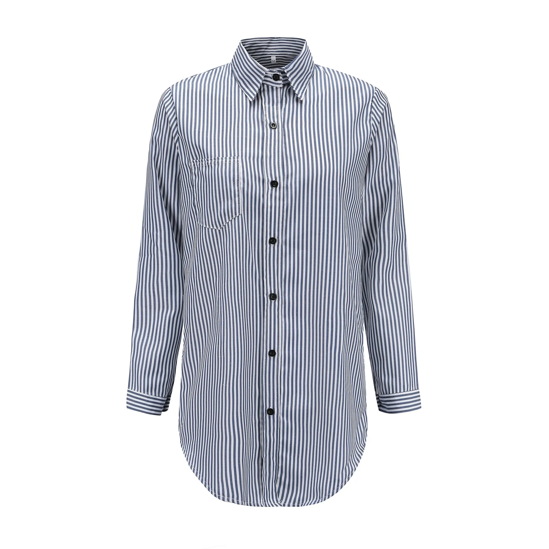 Lapel High Neck Stripe Loose Shirt