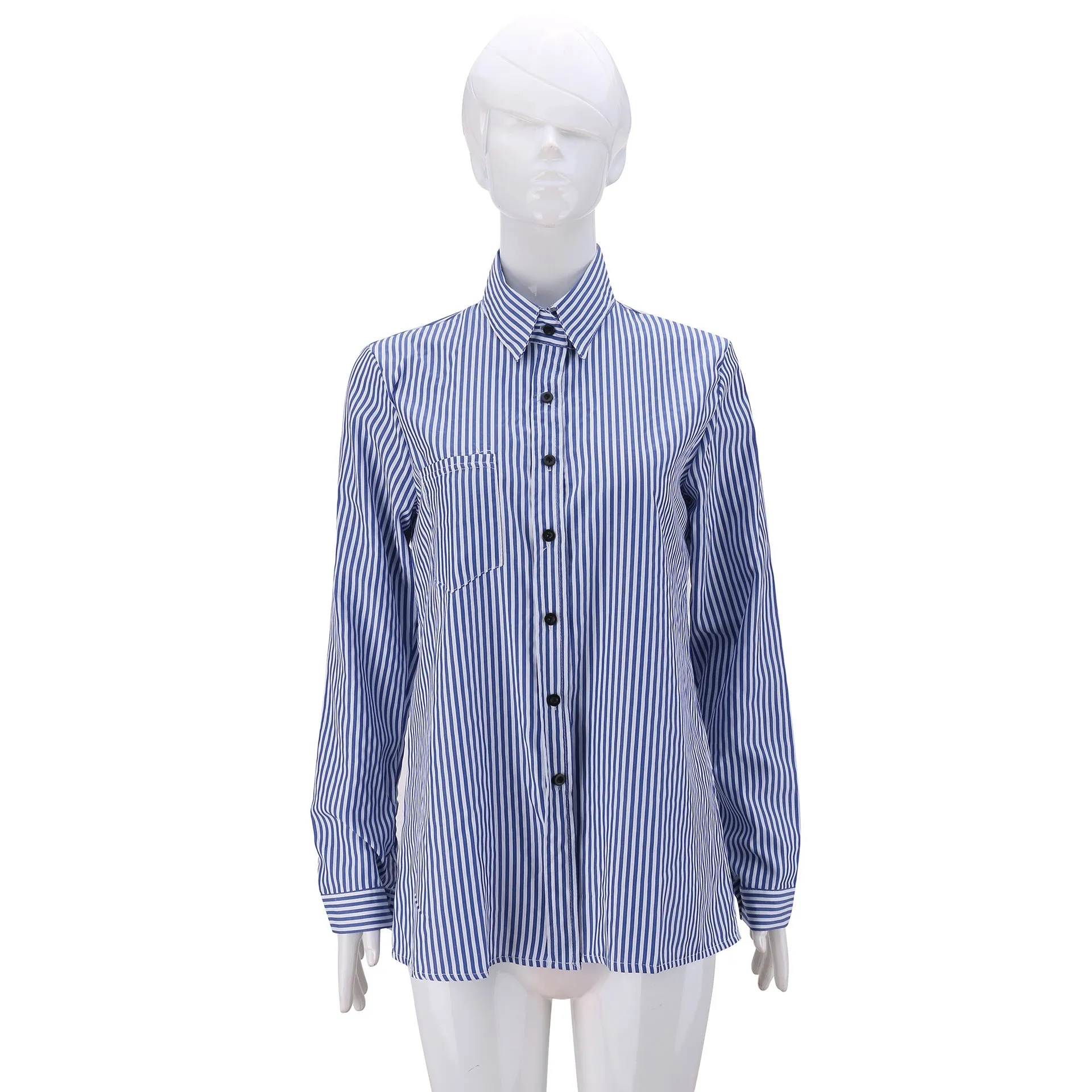 Lapel High Neck Stripe Loose Shirt
