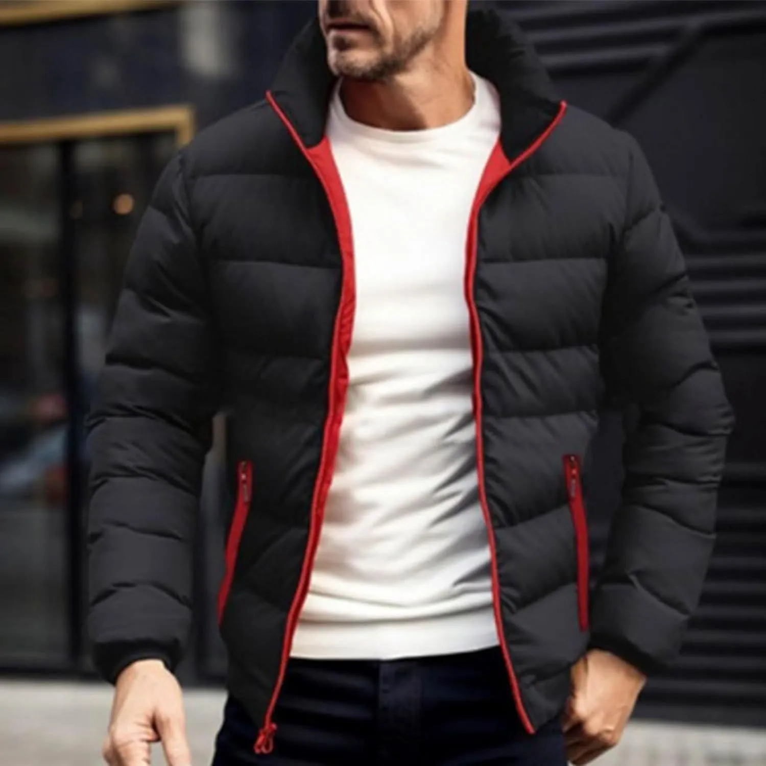 lcziwo Mens Puffer Quilted Jacket Lightweight Stand Collar Zip up Parka Casual Padded Cotton Jacket Winter Short Coat