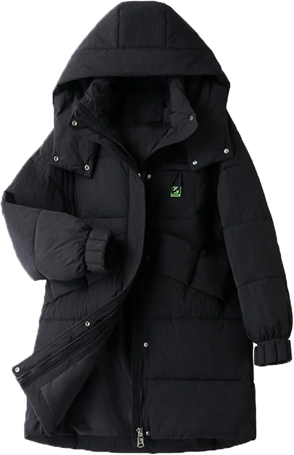 lcziwo Women's Winter Thicken Puffer Coat with Hood Stand Collar Long Cotton Padded Quilted Jackets Pockets Snow Outwear