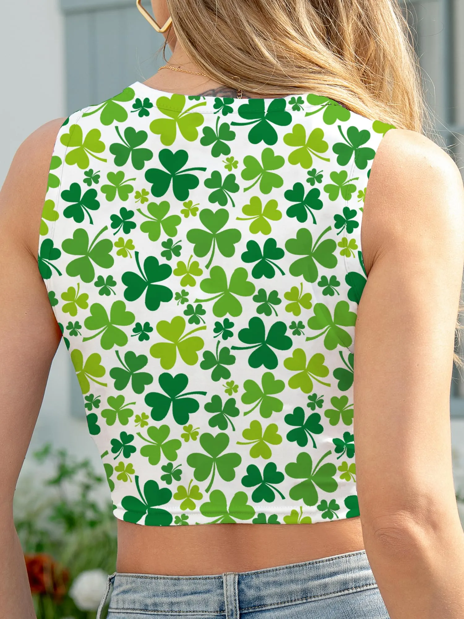 Leevuyu St Patricks Day Shirt Women Sexy Green Crop Tops Irish Shamrock Shirts Leaf Clover Tank Tops Outfits Green M