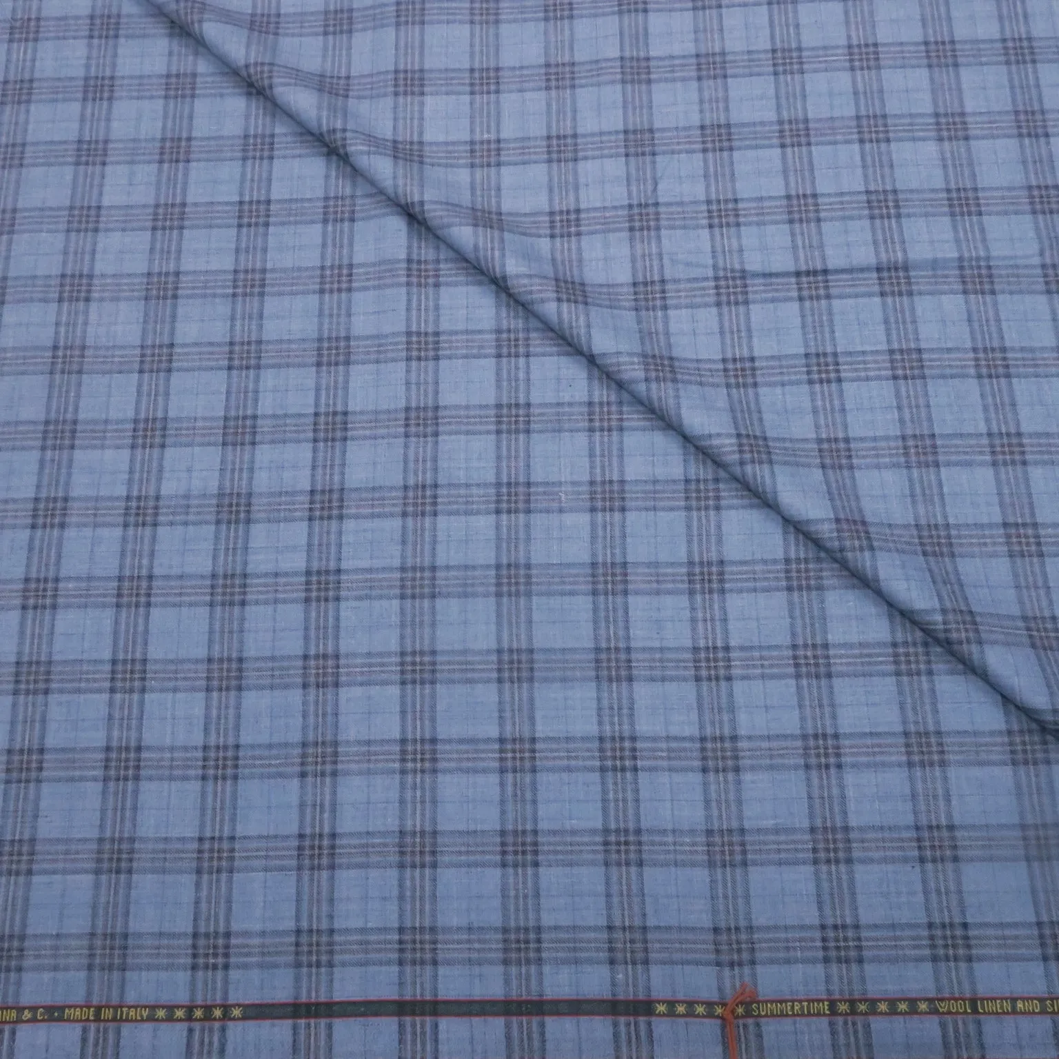 Light Blue Plaid Summertime Wool Silk and Linen Loro Piana Fabric