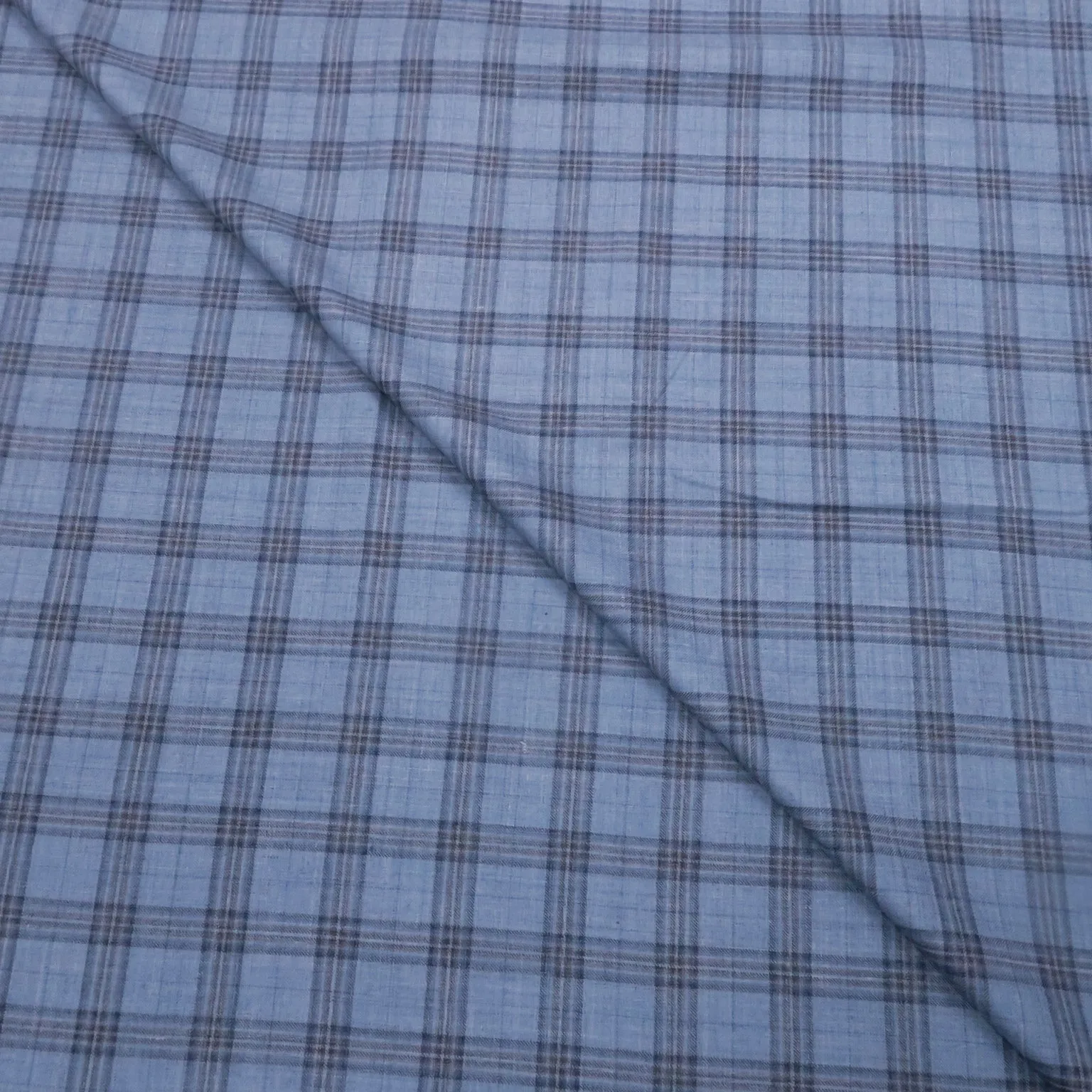 Light Blue Plaid Summertime Wool Silk and Linen Loro Piana Fabric