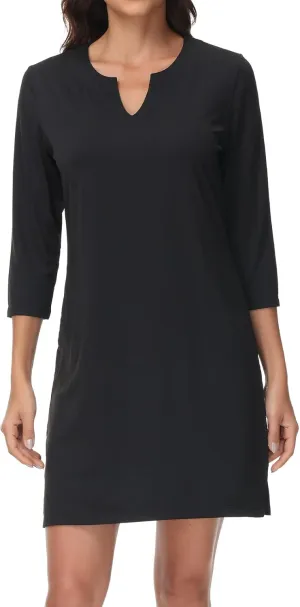 Lightbare Womens 3/4 Sleeve Dress with Pockets UPF 50  Casual Sun Dress Breathable Quick Dry for Beach Hiking Outdoors Party