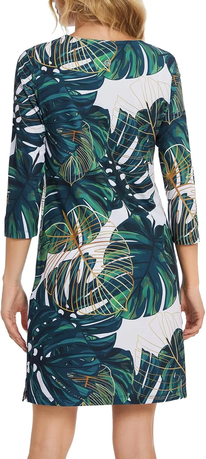 Lightbare Womens 3/4 Sleeve Dress with Pockets UPF 50  Casual Sun Dress Breathable Quick Dry for Beach Hiking Outdoors Party