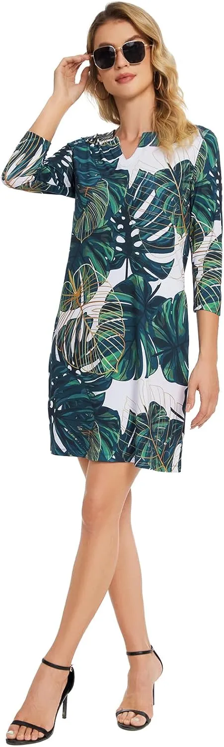 Lightbare Womens 3/4 Sleeve Dress with Pockets UPF 50  Casual Sun Dress Breathable Quick Dry for Beach Hiking Outdoors Party