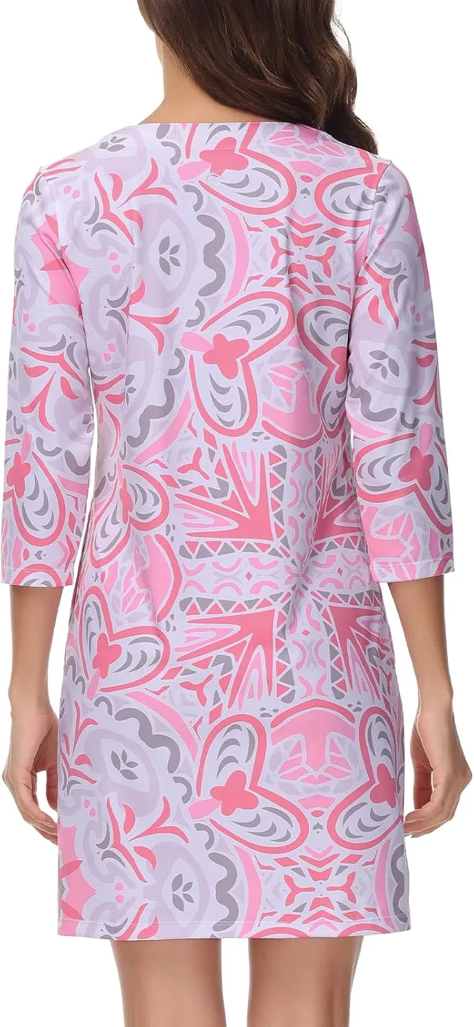 Lightbare Womens 3/4 Sleeve Dress with Pockets UPF 50  Casual Sun Dress Breathable Quick Dry for Beach Hiking Outdoors Party