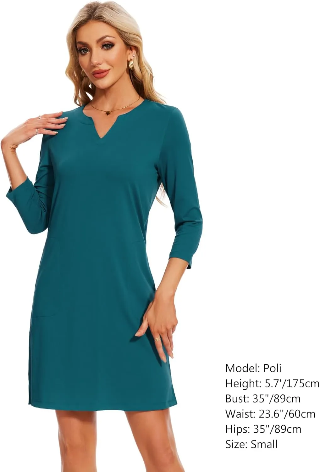 Lightbare Womens 3/4 Sleeve Dress with Pockets UPF 50  Casual Sun Dress Breathable Quick Dry for Beach Hiking Outdoors Party