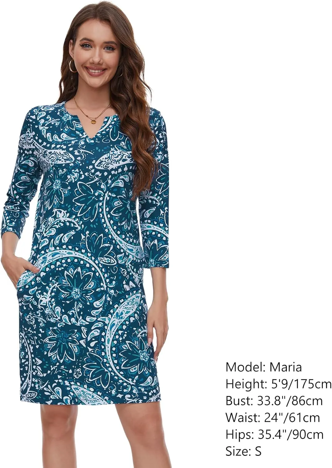 Lightbare Womens 3/4 Sleeve Dress with Pockets UPF 50  Casual Sun Dress Breathable Quick Dry for Beach Hiking Outdoors Party