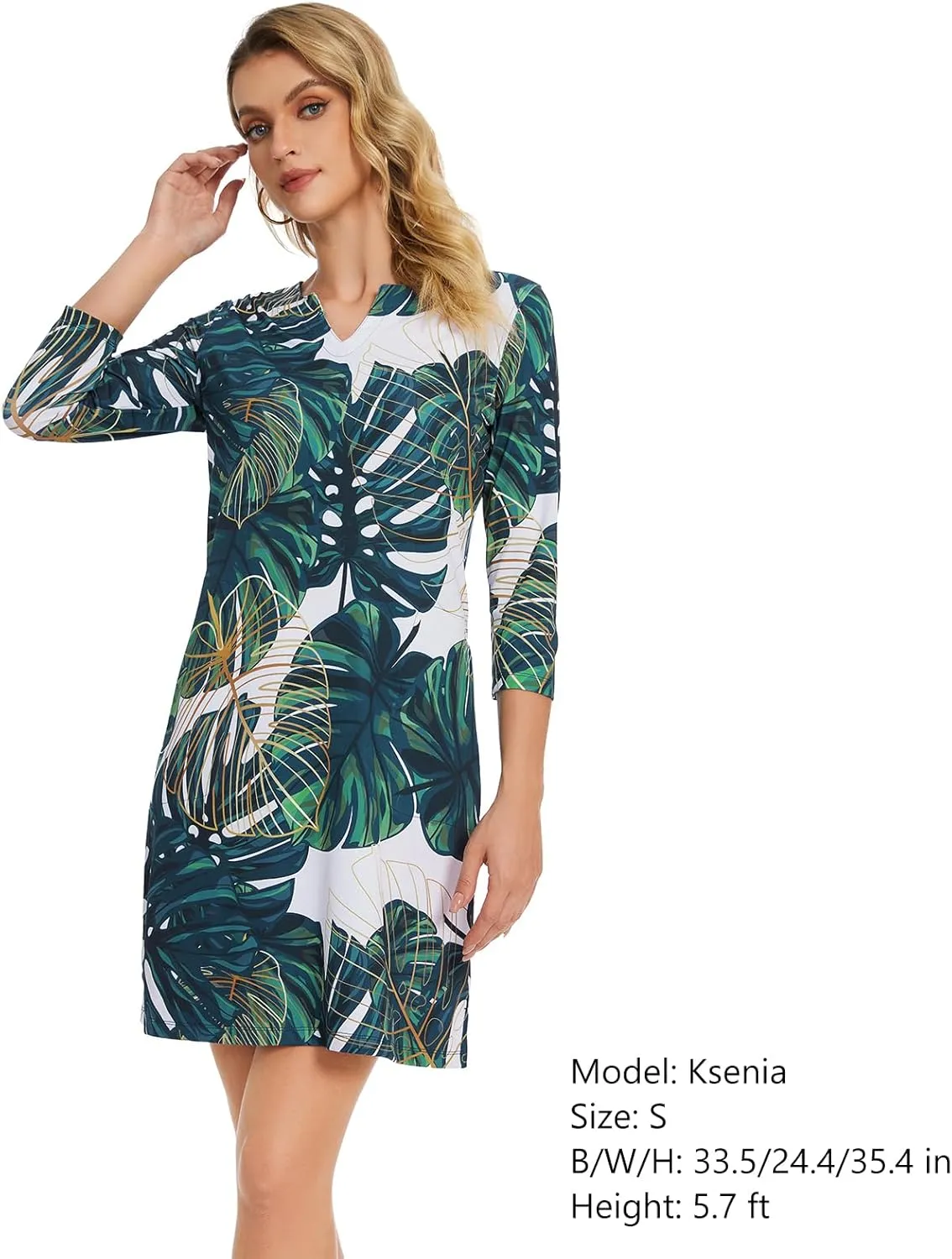Lightbare Womens 3/4 Sleeve Dress with Pockets UPF 50  Casual Sun Dress Breathable Quick Dry for Beach Hiking Outdoors Party