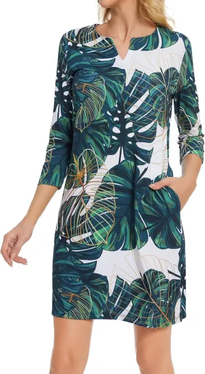 Lightbare Womens 3/4 Sleeve Dress with Pockets UPF 50  Casual Sun Dress Breathable Quick Dry for Beach Hiking Outdoors Party
