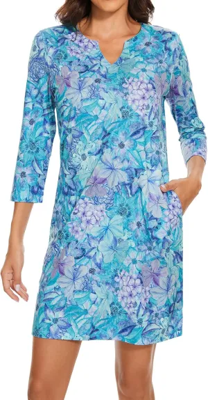 Lightbare Womens 3/4 Sleeve Dress with Pockets UPF 50  Casual Sun Dress Breathable Quick Dry for Beach Hiking Outdoors Party