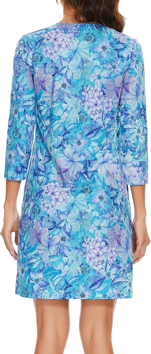 Lightbare Womens 3/4 Sleeve Dress with Pockets UPF 50  Casual Sun Dress Breathable Quick Dry for Beach Hiking Outdoors Party