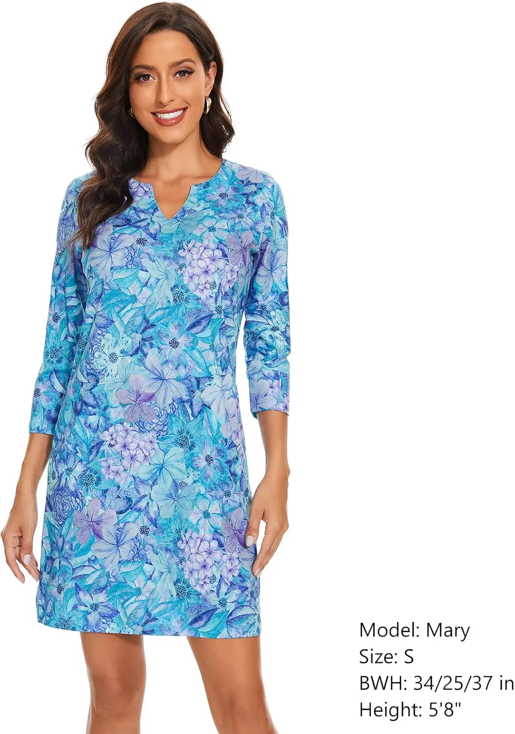 Lightbare Womens 3/4 Sleeve Dress with Pockets UPF 50  Casual Sun Dress Breathable Quick Dry for Beach Hiking Outdoors Party