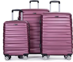 Lightweight & Durable 3 Piece Luggage Set with Expandable Suitcase, 360 Double Spinner Wheels, Two Hooks, Wine Red
