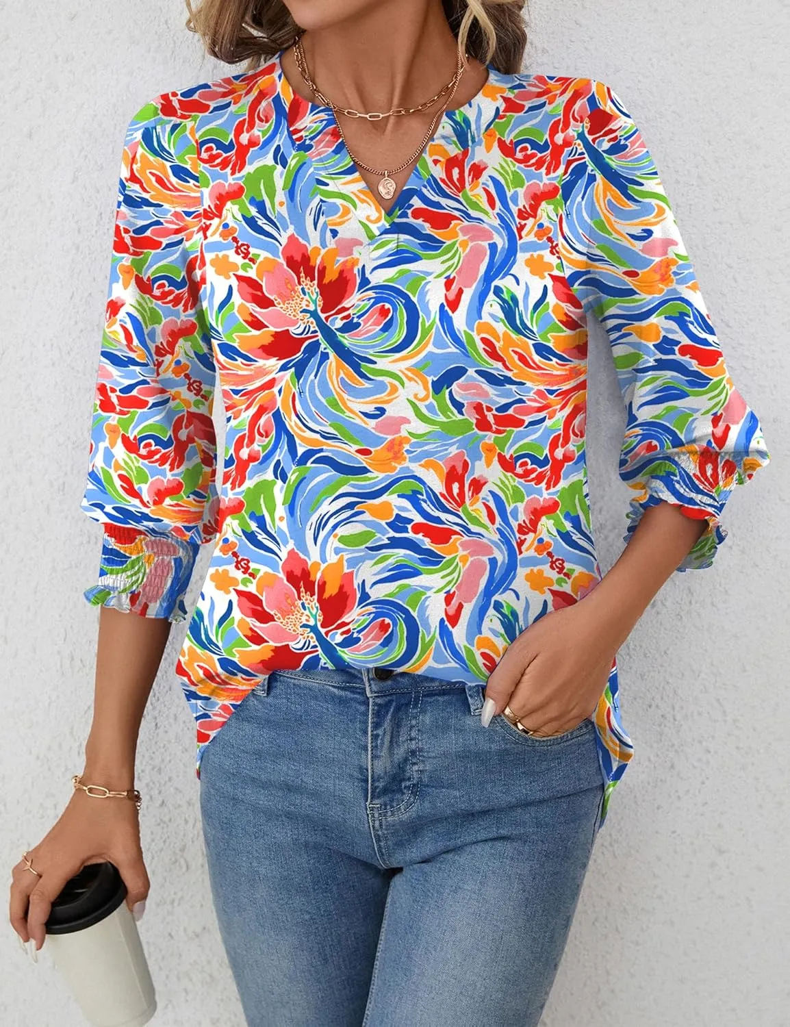 LOMON Women's 2025 Fashion Tops 3/4 Length Sleeve Business Casual Blouses Summer Tees Shirts