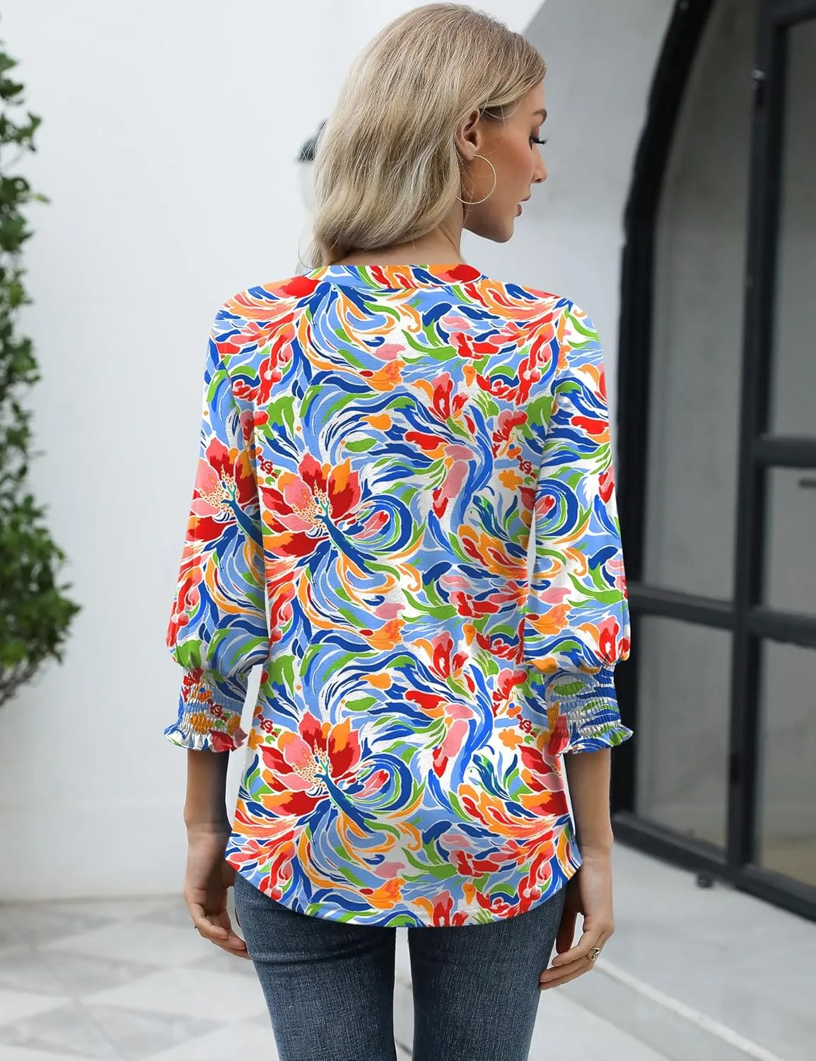 LOMON Women's 2025 Fashion Tops 3/4 Length Sleeve Business Casual Blouses Summer Tees Shirts