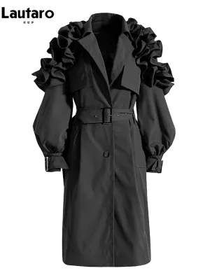 Long Black / Khaki Trench Coat for Women w/ Belt Elegant Chic Stylish Luxury Designer Inspired Clothes New Fashion Raincoat