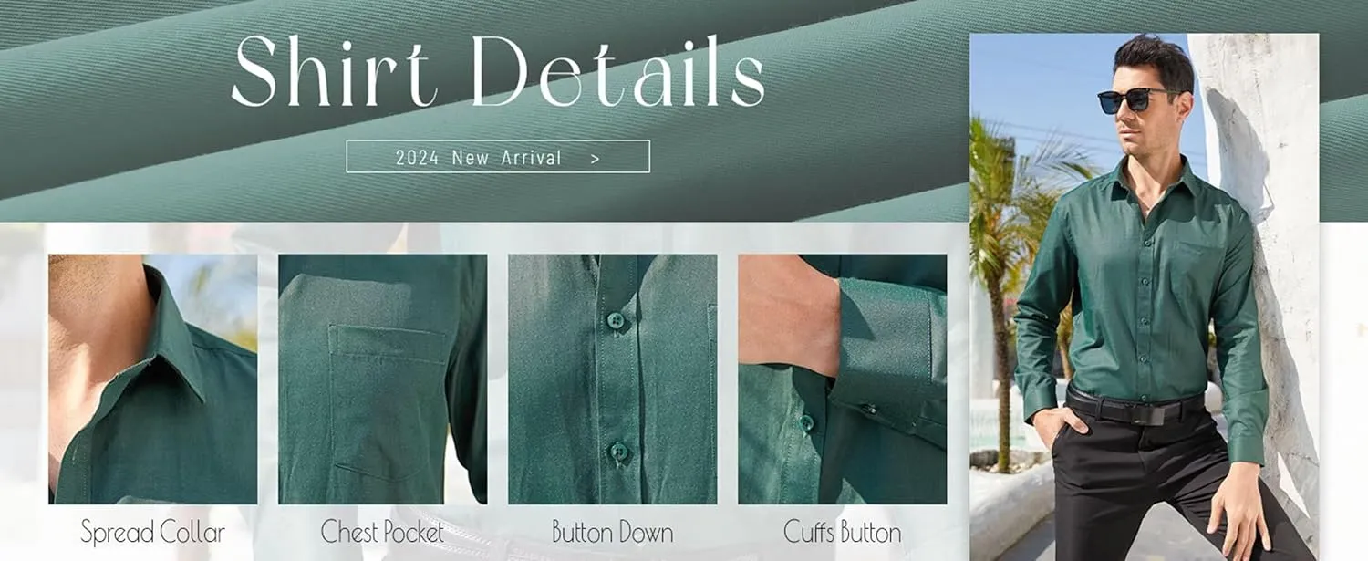 Long Sleeve Dress Shirts for Men Regular Fit Men's Button-Down Shirts Formal Shirt Business Casual Shirt