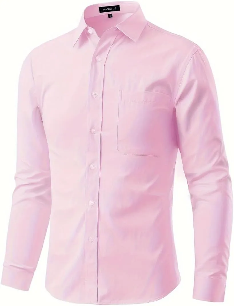 Long Sleeve Dress Shirts for Men Regular Fit Men's Button-Down Shirts Formal Shirt Business Casual Shirt