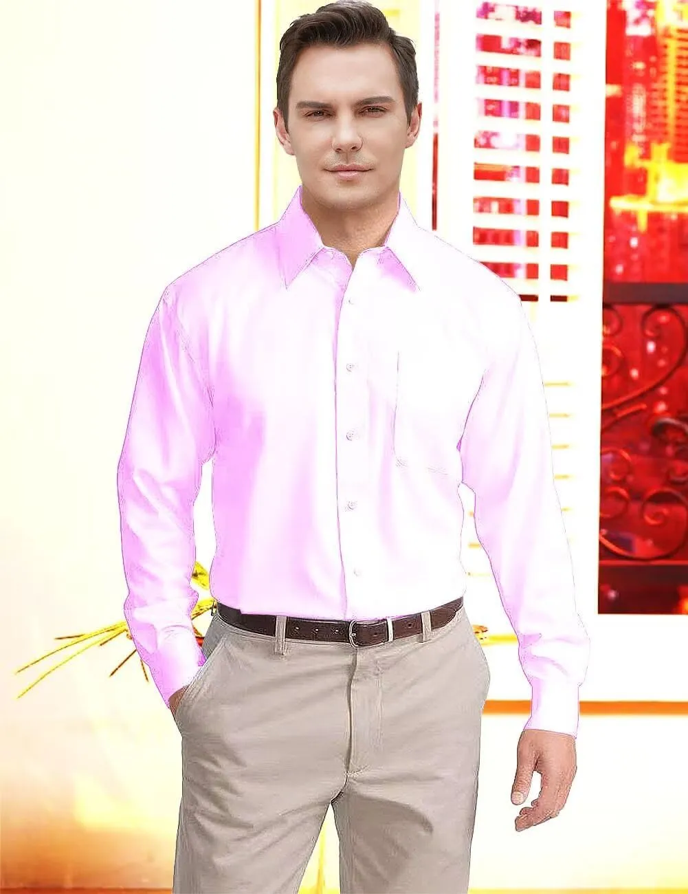 Long Sleeve Dress Shirts for Men Regular Fit Men's Button-Down Shirts Formal Shirt Business Casual Shirt