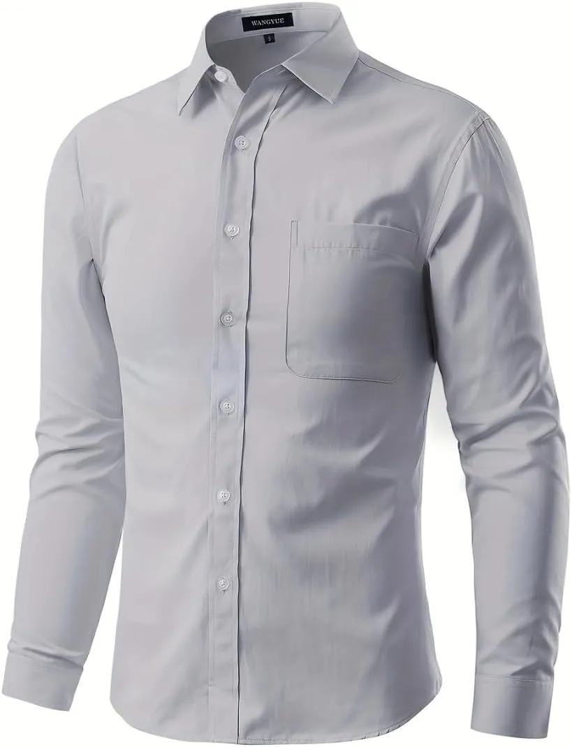 Long Sleeve Dress Shirts for Men Regular Fit Men's Button-Down Shirts Formal Shirt Business Casual Shirt