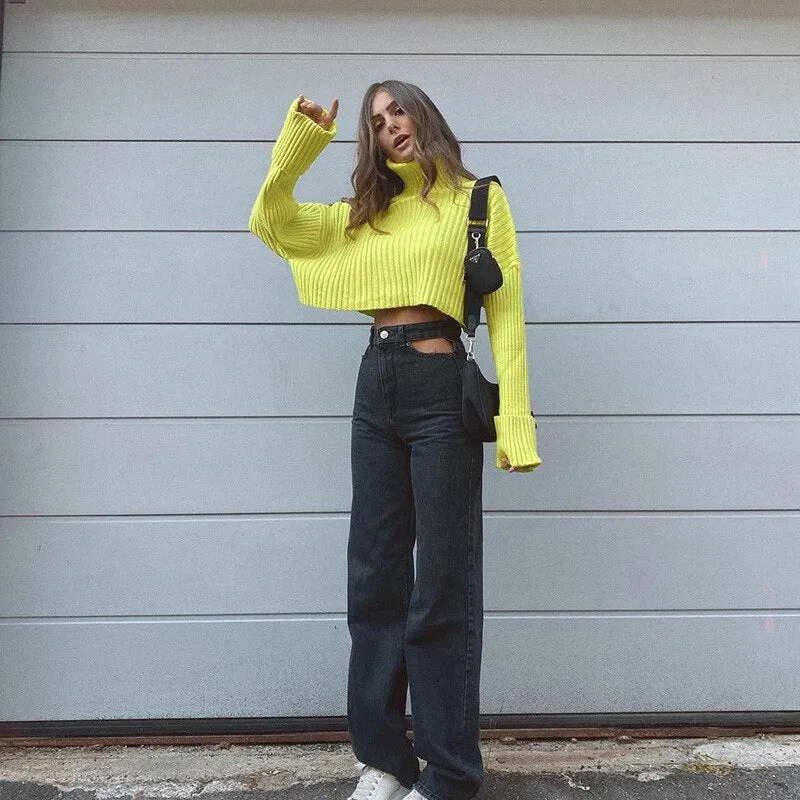 Loose Knit Sweater Women Long Sleeve Winter Lapel Pullover Top Solid Ribbed Elegance Femme Clothing  Warm Streetwear