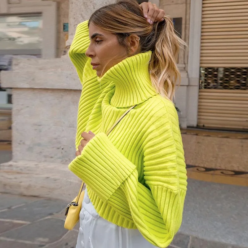 Loose Knit Sweater Women Long Sleeve Winter Lapel Pullover Top Solid Ribbed Elegance Femme Clothing  Warm Streetwear