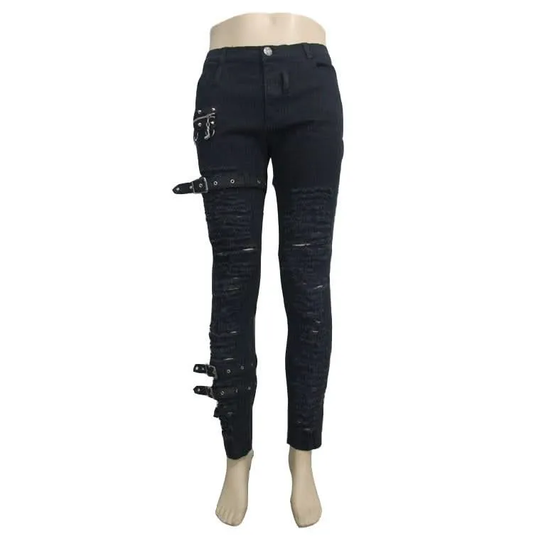 'Lord of Chaos' Punk Buckled Distressed Trousers
