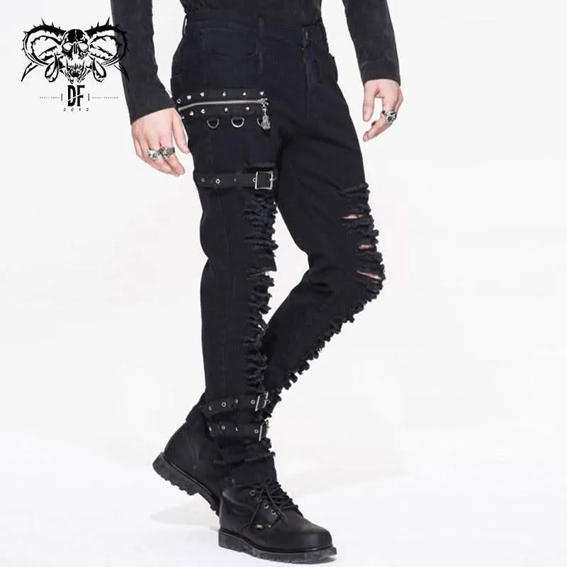 'Lord of Chaos' Punk Buckled Distressed Trousers