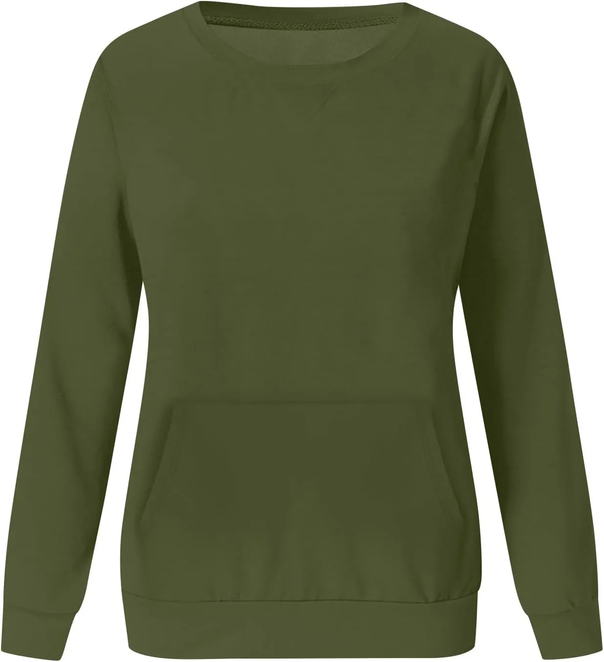 LRMQS Womens Crewneck Long Sleeve Sweatshirt with Kangaroo Pocket Solid Color Pullover Sweatshirts Fall 2023 Fashion Shirt