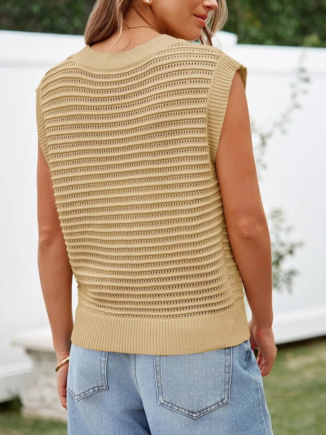 Lueluoye Women's Summer Knit Sweater Vest Cap Sleeve Casual Trendy Crew Neck Ribbed Pullover Tank Tops